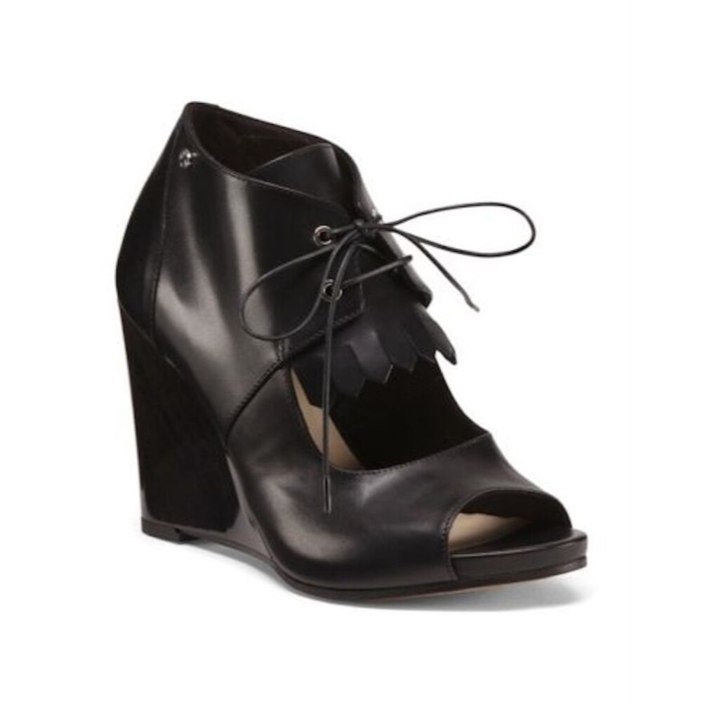 NWOB Capezzani Lace Up Leather Wedge Open Toe Bootie